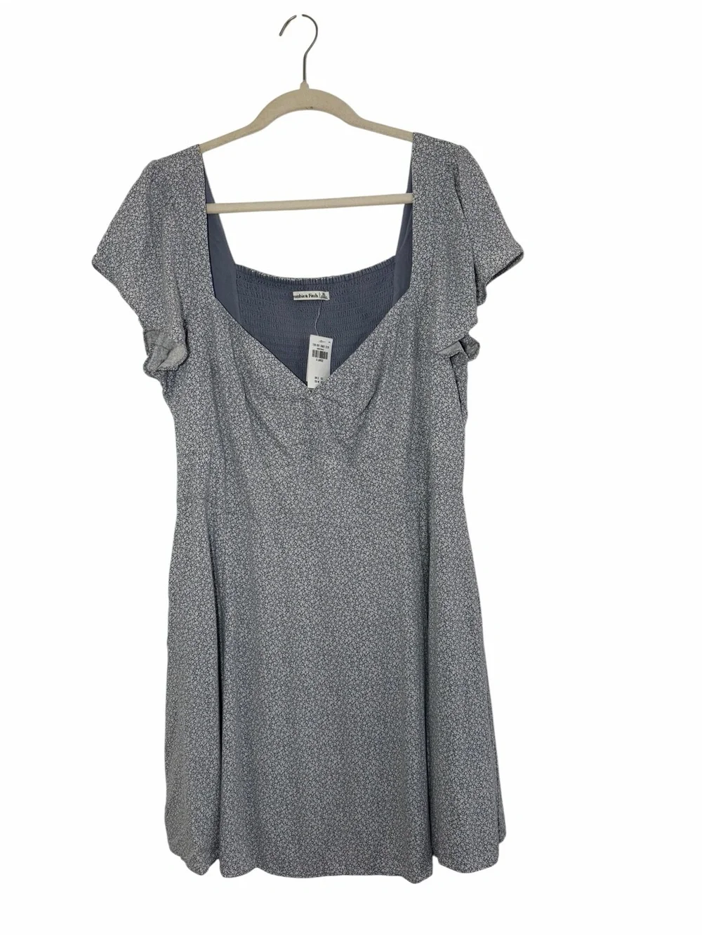 Abercrombie Blue Ditzy Floral Mini Dress XL NWT Smocked Back Cottagecore Fairy - Picture 2 of 13